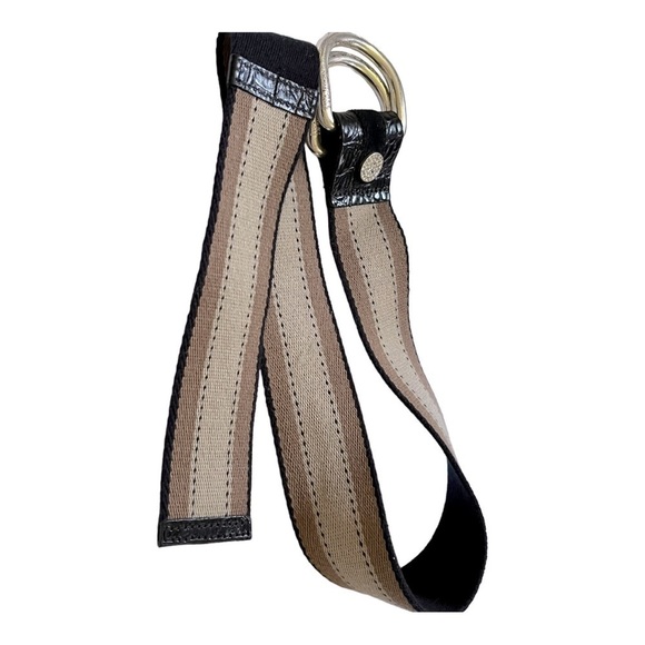 MICHAEL Kors fabric stripe double D ring pull through belt rhinestone accent - Picture 5 of 11